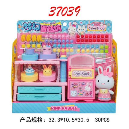 Yiyan pink rabbit kitchen refrigerator mini dressing table cake party simulation medical tools girl play house toy batch