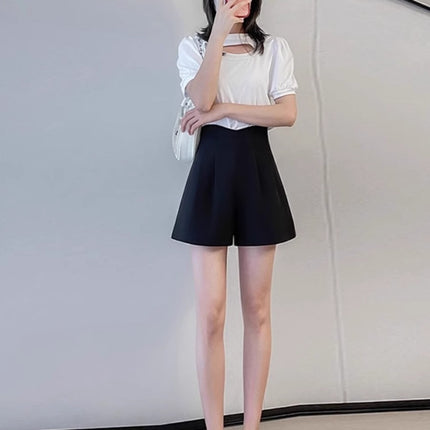 Shorts Women's Spring 2024 New High Waist Slimming Wide Leg Pants Black Casual Fashion All-match Suit A- shape Shorts