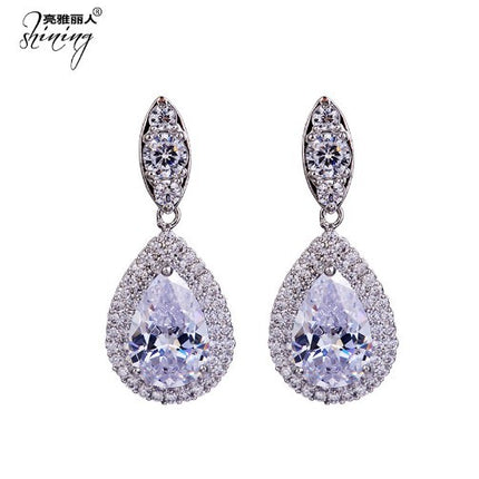 European and American Popular Bridal suit Water Drop Necklace Shake Tone Same Zircon Tassel Earrings Wedding Jewelry Accessories