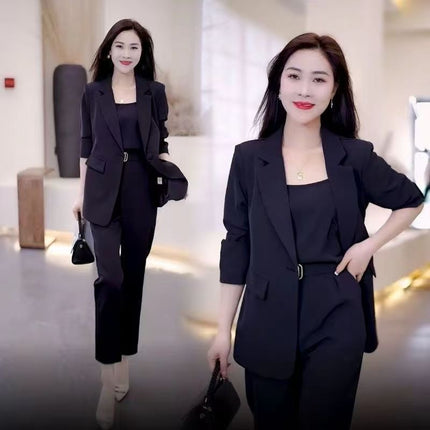 New Spring and Autumn Professional Suit suit Women's 2025 Slim-fit Fashionable Elegant Light Luxury Suit Three-piece Set