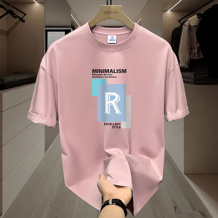 Pure Cotton Short-sleeved T-shirt Men's Round Neck Loose Fashionable Ins Printed Inner Top Men's T-shirt Top Base Shirt