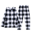 Black and white gray check zipper set / M