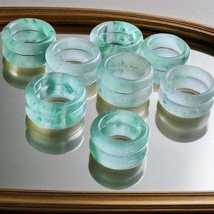 Natural Jadeite Ring Women's Cologne a Goods High Ice Green Floating Flower Jade Ring Plain Ring Authentic Tail Ring