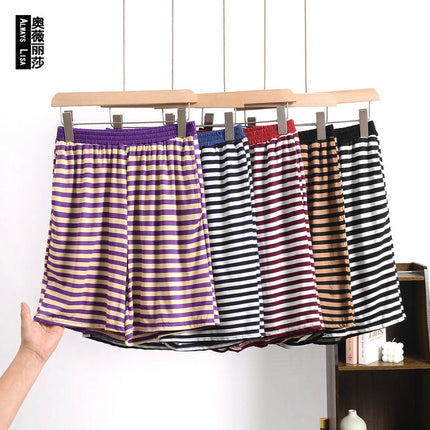 Cross-Border Summer Striped Modal Shorts Women's Home Pants Japanese-Series Loose Outer-Wearing plus size Bit Cotton Home Pants