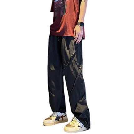 Autumn Ins Trendy Brand American Functional Workwear Trousers Teenager Hip-Hop Ice Silk Parachute Pants Pleated Mop Pants