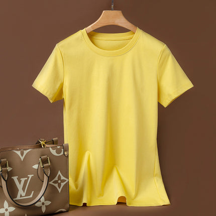 Pure 80-Count Double-Sided Mercerized Cotton Short-Sleeved T-Shirt Women's Cotton Loose 2023 Age-Reducing Short Black Technology White T-Shirt Trendy