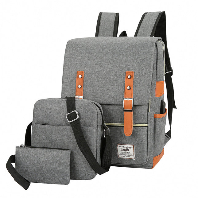 Cross-border Three-piece Backpack Unisex USB Simple Business Computer Bag Large Capacity Outdoor Travel Backpack