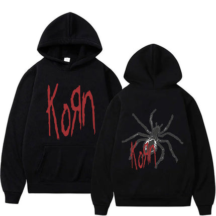 Rock Band Korn Print Hoodie Spider Graphic Pullover Unisex a