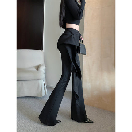 Removable Fake Two-Piece Ruffled Waist Seal Slimming Design Sense Micro Horn Casual Pants suit