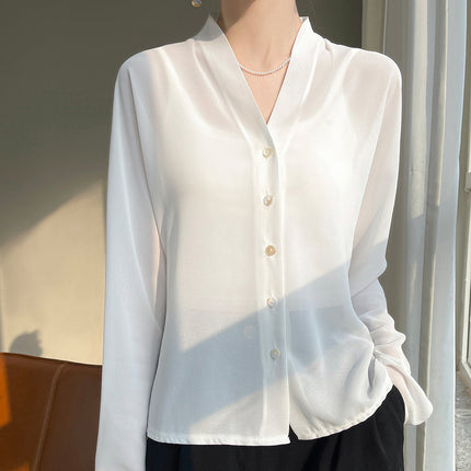 Fairy-Like and Light-Weight Georgette Silk Shirt for Women, Cardigan Blouse Top, Summer Sun Protection Jacket