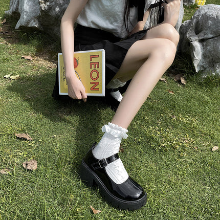 White Mary Jane Small Leather Shoes for Women 2023 Spring Thin Cosplay Thick Sole Thick Heel High Heel Japanese Style Jk Flats
