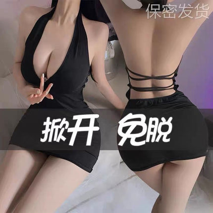 Sexy Lingerie, No Need to Take Off, Tight-Fitting Hip Skirt, Women's Bed Uniform, Ultra-Short Temptation Nightgown, Sexy Suit