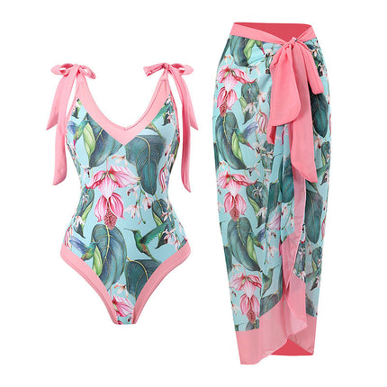 Swimsuit women's beach skirt Southeast Asia Europe and America foreign trade one-piece Conservative belly cover slimming sexy skirt printed multi-color