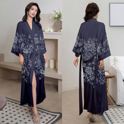 Yaoting New Style Satin Pajamas Women's Summer Large Size Light Luxury Seven-point Sleeve Cool Nightgown Bathrobe Home Clothes Women's WP2669