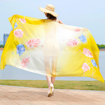 Seaside Sunscreen Silk Scarf Imitation Silk Scarf Spring and Summer Joker High-grade Printed Beach Scarf Silk Scarf Shawl Wholesale