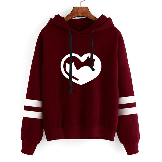 2021 AliExpress Amazon Cross-border New Valentine's Day Love Cat Printed Parallel Bars Hooded Wear Europe and America
