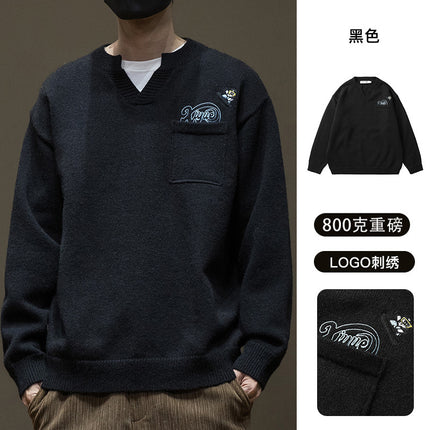 Winter Casual Sweater Men's Thickened 2024 New Tooling plus size Plus Fat Enlarge Inner Sweater Tide