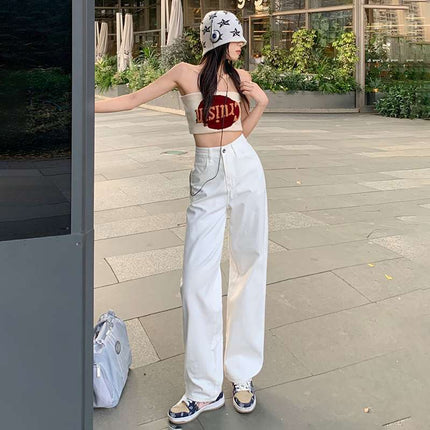 City Stroll Wide-Leg White Denim Cropped Pants Extended Length Dropshipping