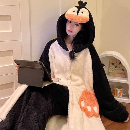 2025 Cartoon Strap Panda Pajamas Women's Winter Coral Velvet Thickened Pajamas Cute Girls Home Clothes Set