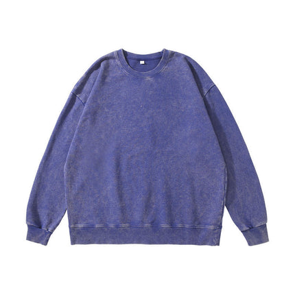 Trendy Brand Heavyweight Pure Cotton Terry 400g Washed Distressed Crew Neck Sweatshirt Hoodie Retro Sweatshirt with Printed Logo