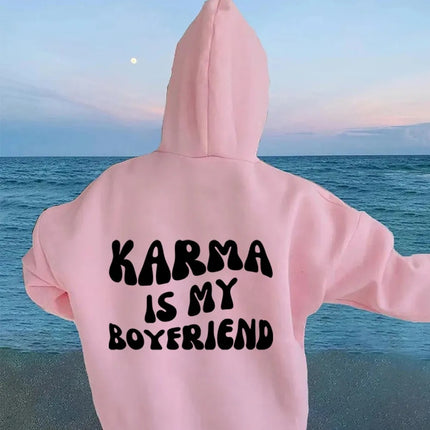 Foreign Trade Women's Velvet Sweatshirt Letter Slogan Printed Kangaroo Flap Pocket Pants Drawstring Print Hoodie Oversized