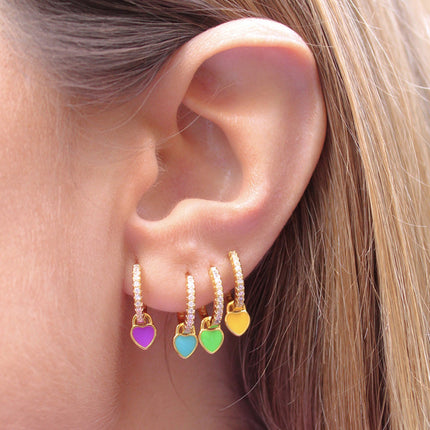 Cross-Border European and American Style Ins-Style Heart-Shaped Earrings with Colorful Zircon, Light Luxury, High-End Fashion and Elegant Earrings