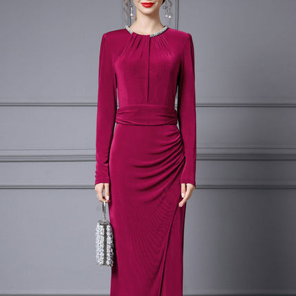 Elegant and Alluring Slit Dress 2026 Spring New High Society Burgundy Slimming Light Gown Dress