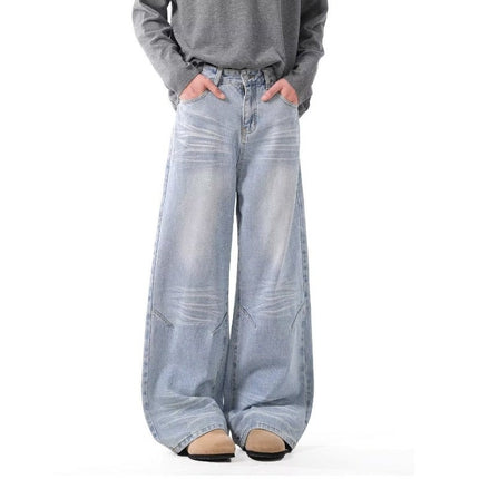 American Vintage Washed light blue Jeans Men's and Women's Casual 2025 Spring New Straight Loose Pants