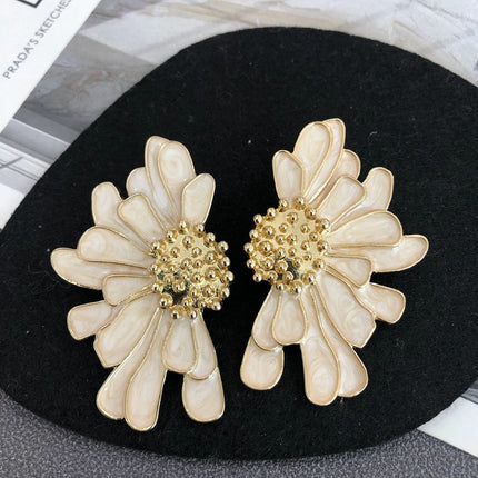 Artistic retro style earrings color enamel glaze chrysanthemum design silver pin earrings niche luxury earrings multi-color optional