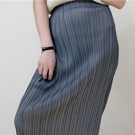 Summer New Elegant Miyake Skirt Casual Pleated Slim Long High Elastic Pleated Hip Skirt One Step Skirt