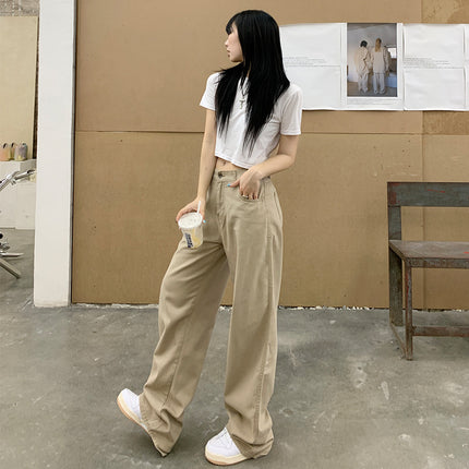 With inch women's clothing | 2025 loose Denim wide leg white straight pants women slim mop pants pear-shaped slim