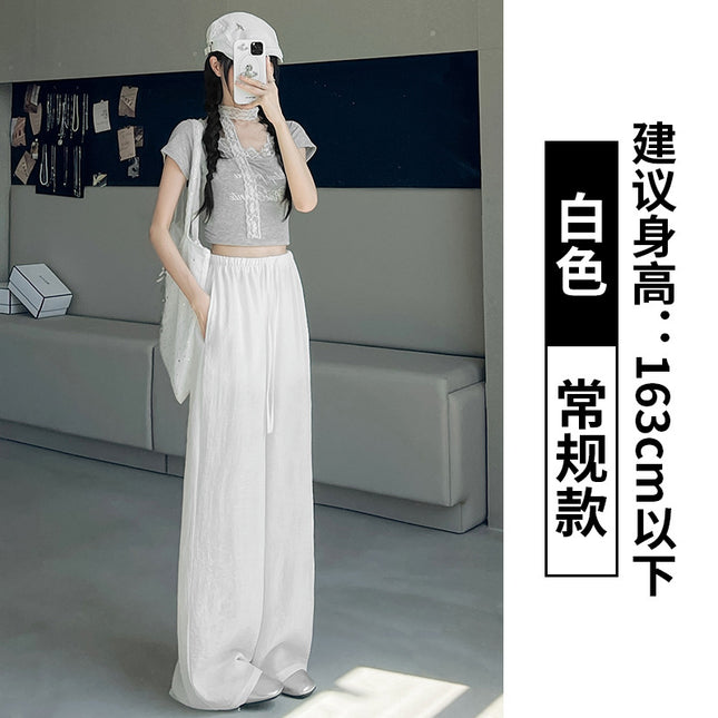 Versatile Linen Ice Silk Wide-Leg Pants for Women 2025 Summer New High-Waisted Loose Slimming Straight-Leg Sports Pants