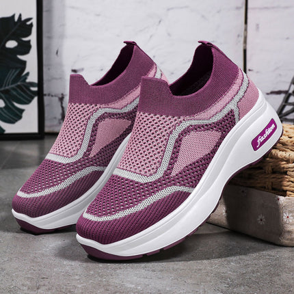 Mom's Shoes, Casual Style Women's Shoes, Wholesale and Dropshipping, Height-Increasing Shoes, 2026 New Style, Fly-Knit Breathable Thick-Soled Mesh Shoes