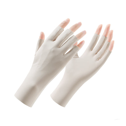 Sunscreen Gloves Women's Summer Thin UV-resistant Half-finger Outdoor Electric Bike Breathable Ice Silk Nail Gloves Women