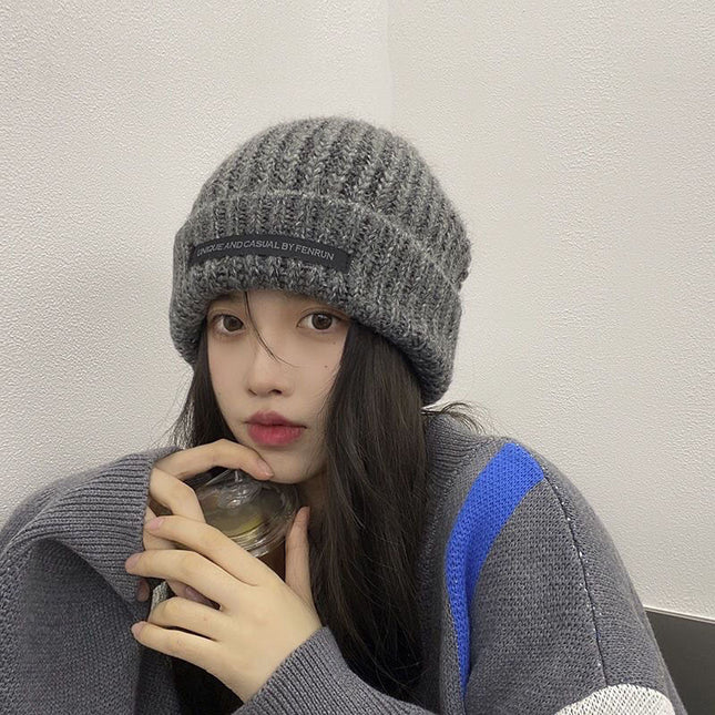 Hat Autumn and Winter Fashion Korean Knitted Hat Piled Big Head Big Brim Wool Hat All-match Face Show Small Warm Cold Hat