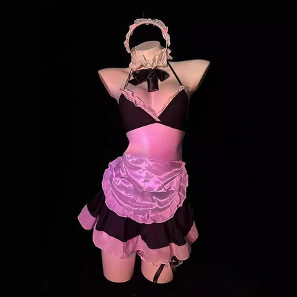 Sexy and Cute Cos Maid Uniform Female No Need to Take Off Breathable Pure Desire Two-Piece Nightgown Temptation Passion Suit Qqny