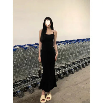 Figure-Flattering, Waist-Cinching, Elegant Bodycon Dress with Straps, Long Dress, 2026 Summer Solid Color Tight-Fitting Mermaid Dress