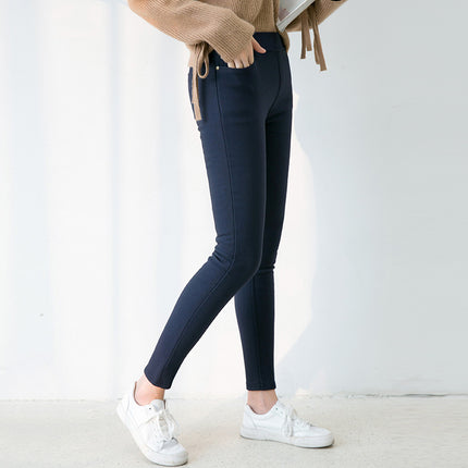 2025 New Cross-Border Plus-Size Stretchy Pocket Black Cropped Women's Pants for Plus-Size Women 100kg Skinny Leggings Wholesale