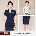 Blue suit + suspenders + skirt / S