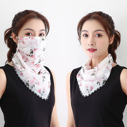 Summer sun protection mask scarf women's large mask neck protection breathable full cover face UV protection chiffon thin veil scarf