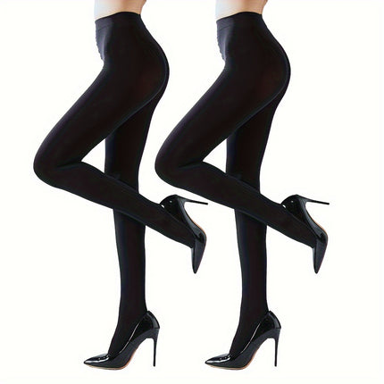 2Pack Opaque Black Tights for Women, 80D Tummy Compression