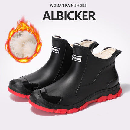 Chinese Style Black and Red Short Waterproof Boots Eco-Friendly Rain Boots Chinese Trend Outdoor Black Dirt-Resistant Anti-Fouling Large Size Unisex Wading Shoes