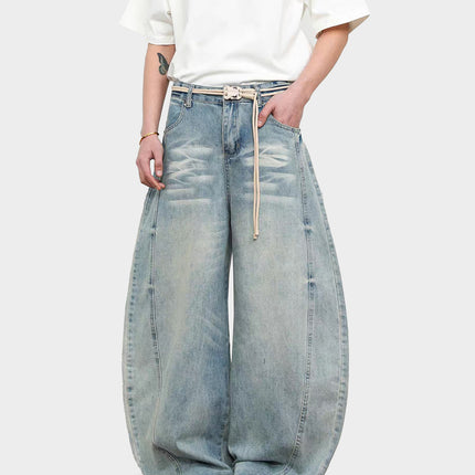 American Retro Washed Whiskered Wide-Leg Scimitar Jeans for Men and Women, Floor-Length Slimming Cleanfit Jeans
