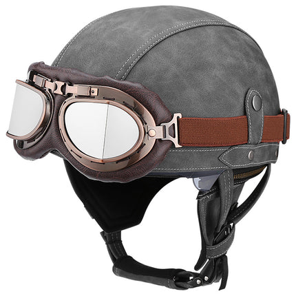 Cross-border Export Retro Personalized Helmet Lens with Label Motorcycle Half Helmet Scooter Cruise Leather Helmet Prince Helmet