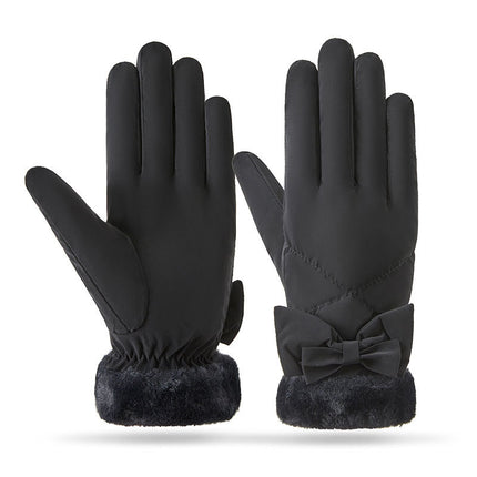 Winter Cycling Warm Gloves fleece-lined Thickened Cold-proof Electric Car Bow Cotton Gloves Women's Waterproof Windproof A98