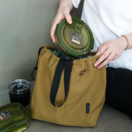 2025 New Lunch Box Bag Waterproof Korean Style Large Solid Color Satchel Drawstring Double-Layer Lunch Bag for Students at Work
