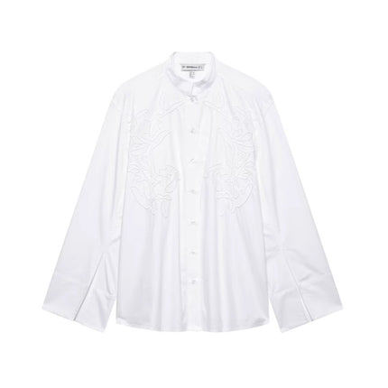 Cross-Border New Product 2025 European and American Style Women's Clothing Export Wholesale Zr Spot Embroidered Cotton Shirt