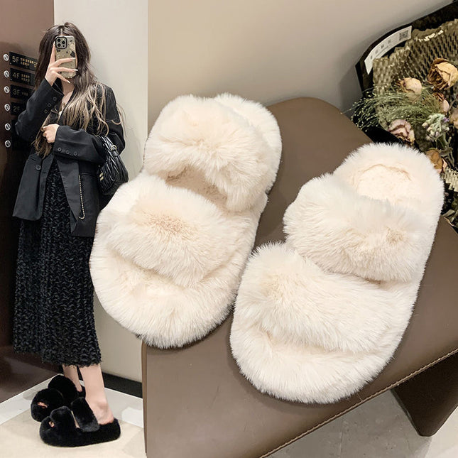 Household Moon Shoes Autumn and Winter Mao Mao Cotton Slippers Women's Cross Belt Fashionable Outer Wear Winter Home Thickened Warm