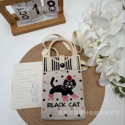 Girl's Heart-Shaped Knitted Crossbody Bag