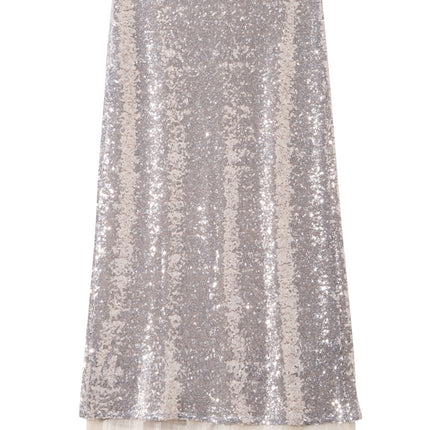 B1943 2025 Spring/Summer New Fashion Sequin Patchwork Mesh Back Slit Midi Skirt